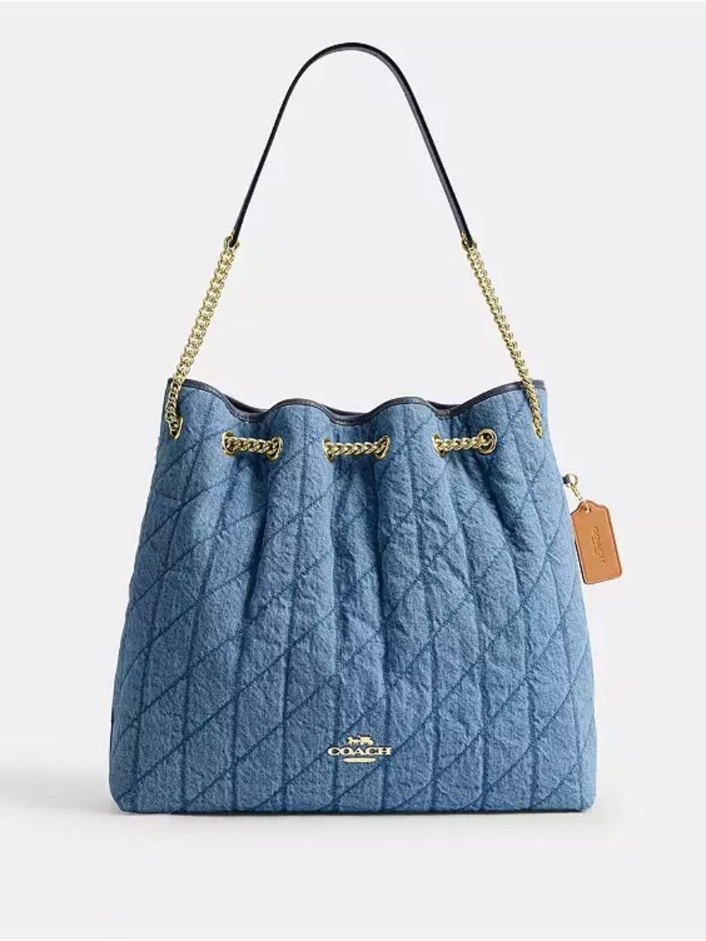 Coach Evelyn Large Shoulder Bag Regenerative Cotton With Quilting CDC01 Indigo